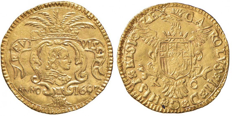 PALERMO Carlo II (1665-1700) Scudo riccio 1697 – MIR 489 AU (g 3,24) RRR Splendi...