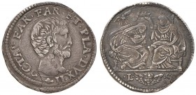 PARMA Ottavio Farnese (1547-1587) Quarto di scudo sigla L S – MIR 930/2 AG (g 8,80) RR Ex Nomisma 53, lotto 1290. Frattura del tondello
BB+