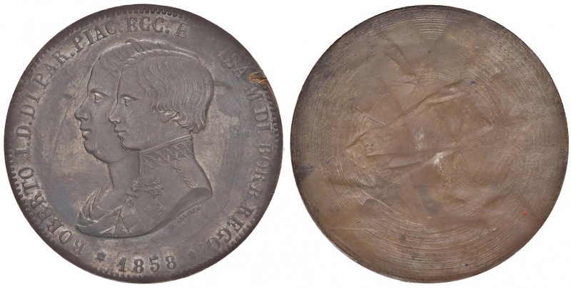 PARMA Roberto I di Borbone (1854-1859) Prova (?) del diritto del 5 lire 1858 – A...