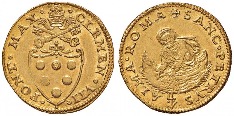 Clemente VII (1523-1534) Doppio fiorino di camera – Munt. 14 Au (g 6,76) RRR Con...