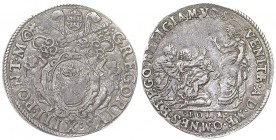 Gregorio XIII (1572-1585) Testone – Munt. 74 AG (g 9,32) RR Bella patina delicata
BB/BB+