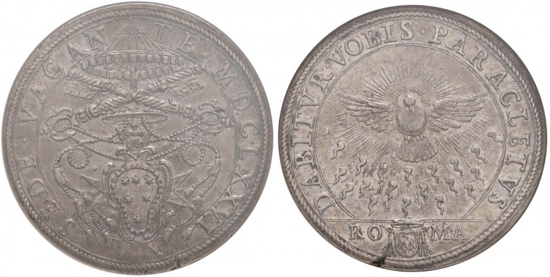 Sede Vacante (1676) Piastra 1676 – Munt. 1 AG In slab NGC AU 58 cod. 4636057-002...