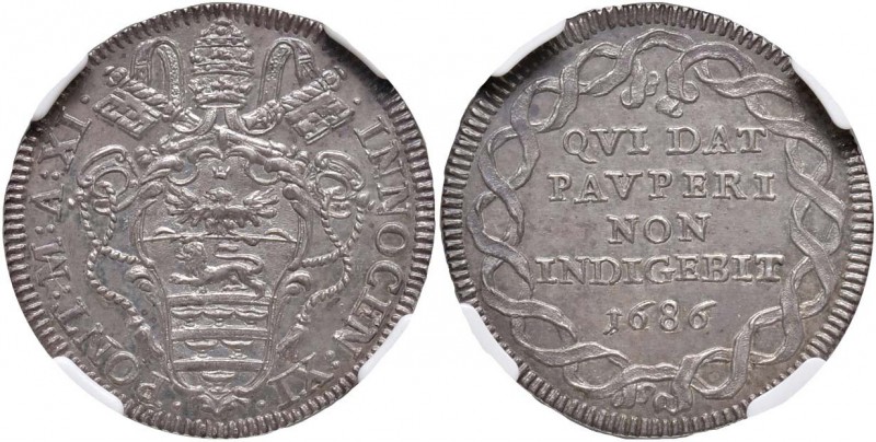 Innocenzo XI (1676-1689) Giulio 1686 A. XI – Munt. 165 AG In slab NGC MS 64+ cod...