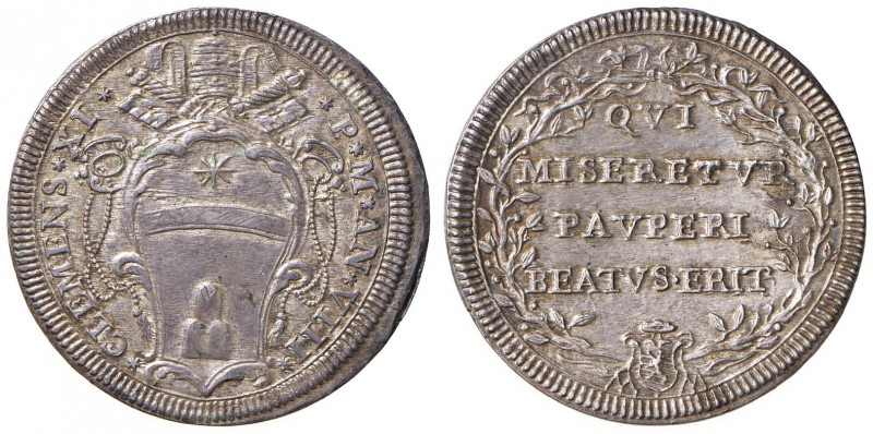 Clemente XI (1700-1721) Testone A. VIII – Munt. 78 AG (g 8,93) Splendida patina ...