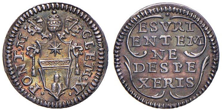 Clemente XI (1700-1721) Mezzo grosso s.d. – Munt. 161 AG (0,81) Bellissima patin...