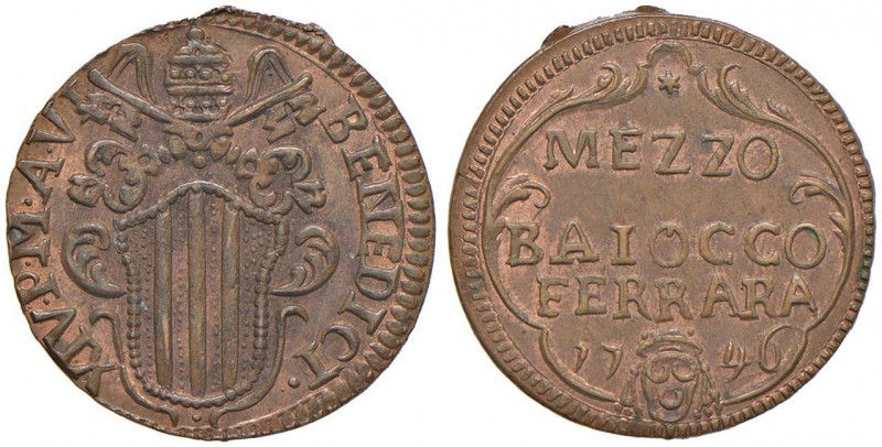 Benedetto XIV (1740-1758) Ferrara - Mezzo Baiocco 1746 A. VI – Munt. 291 CU (g 5...