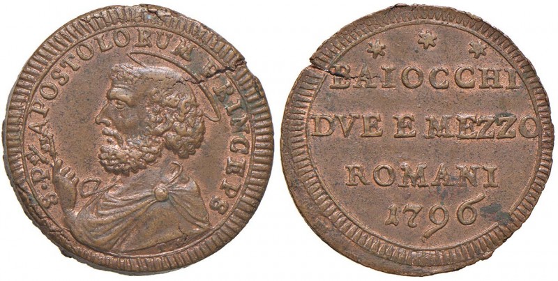 Pio VI (1775-1799) Sanpietrino 1796 – Nomisma 134 CU (g 16,73) Frattura del tond...