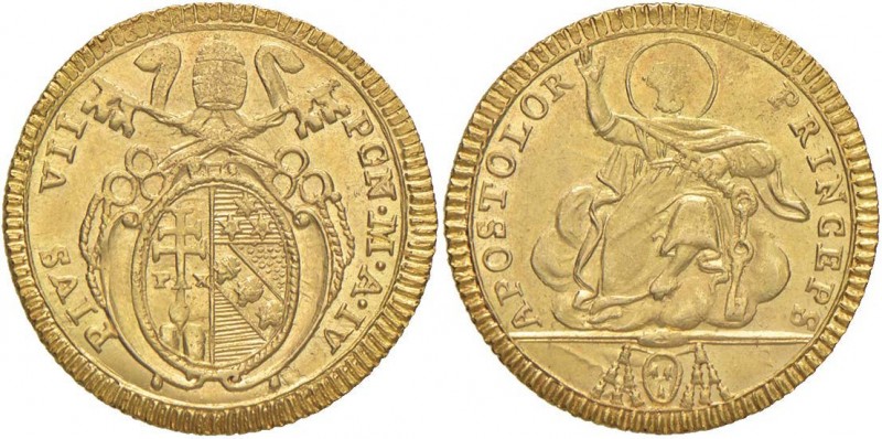 Pio VII (1800-1823) Doppia A. IV – Nomisma 230 AU (g 5,45) 
SPL/FDC