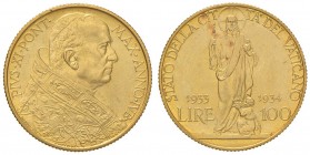 PIO XI (1922-1938) 100 Lire 1933-34 Giubileo – Nomisma 915 AU (g 8,81) Minimi graffietti al R/ 
FDC
