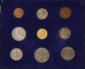 PIO XI (1922-1938) Divisionale 1936 A. XV – Nomisma 929 AU, AG, NI, CU Lotto di nove monete in astuccio d’epoca senza lo stemma papale
FDC