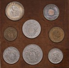 Pio XII (1939-1958) Divisionale 1940 senza oro – Nomisma 939a AG, AC, NI, CU Lotto di otto monete in astuccio d’epoca con le chiavi decussate (senza s...