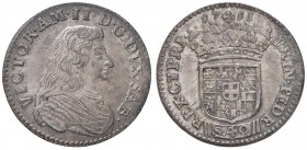 Vittorio Amedeo II (1680-1730) 2 Lire 1711 – MIR 860 (indicato R/8); R.M. 25 (indicato R/3) AG (g 12,26) RRRR Esemplare eccezionale per rarità e quali...