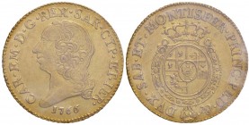 Carlo Emanuele III (1755-1773) Doppia 1766 – Nomisma 122; MIR 943m AU RR Sigillato qSPL/SPL da Cavaliere F. 
qSPL/SPL