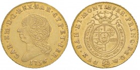 Carlo Emanuele III (1755-1773) Mezza doppia 1756 – Nomisma 130; MIR 944b AU R Minimo graffietto al R/
SPL