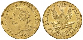 Vittorio Amedeo III (1773-1796) Mezza doppia 1791 – Nomisma 313 AU (g 4,56) RRR 
qFDC