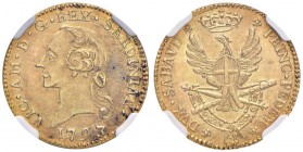 Vittorio Amedeo III (1773-1796) Mezza doppia 1793 – Nomisma 315; MIR 984h AU RRR In slab NGC MS62. Introvabile con questa conservazione
FDC