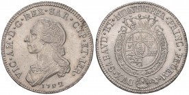 Vittorio Amedeo III (1773-1796) Mezzo scudo 1792 – Nomisma 344; MIR 988s AG (g 17,58) Piccola frattura del tondello
SPL+