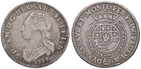 Vittorio Amedeo III (1773-1796) Quarto di scudo 1788 – Nomisma 357 (indicato R/4); MIR 989l AG (g 8,59) RRRR
MB+