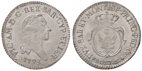 Vittorio Amedeo III (1773-1796) 7,6 Soldi 1793 – Nomisma 378 MI (g 4,52) Conservazione eccezionale con l’argentatura brillante e compatta 
FDC