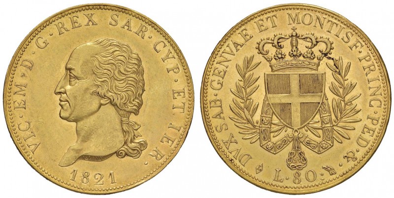 Vittorio Emanuele I (1814-1821) 80 Lire 1821 T – Nomisma 507 AU RRR Minimi graff...