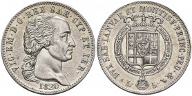 Vittorio Emanuele I (1814-1821) 5 Lire 1820 – Nomisma 519 AG R Leggermente lucidata, ma bellissimo esemplare
SPL+/qFDC
