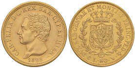 Carlo Felice (1821-1831) 80 Lire 1828 T P – Nomisma 530 AU RRR Bordo completamente ritoccato. Moneta pulita
qSPL