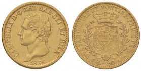 Carlo Felice (1821-1831) 20 Lire 1831 T senza punto dopo REX – Nomisma 555 AU R
BB+
