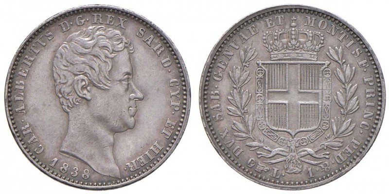 Carlo Alberto (1831-1849) Lira 1838 T – Nomisma 725 AG RR Bella patina di vecchi...