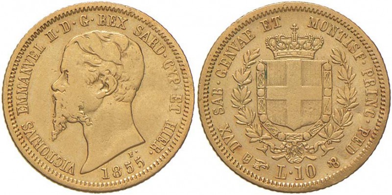 Vittorio Emanuele II (1849-1860) 10 Lire 1855 T – Nomisma 767 AU RR Raddrizzata ...