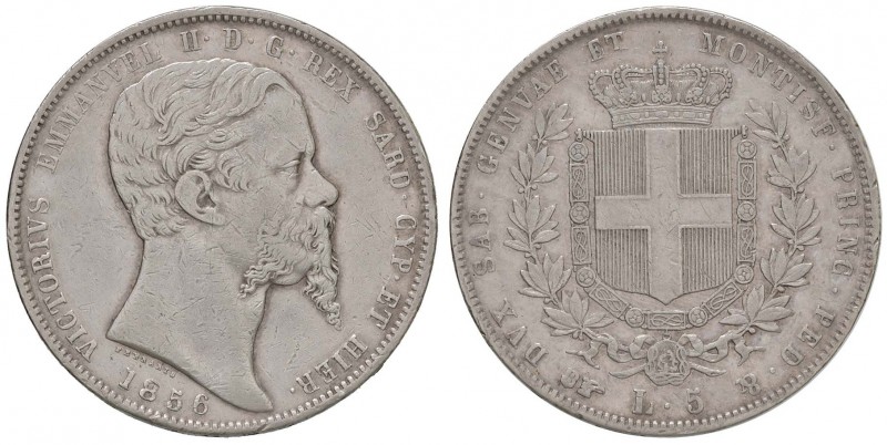 Vittorio Emanuele II (1849-1860) 5 Lire 1856 T – Nomisma 783 AG RR Graffietti di...