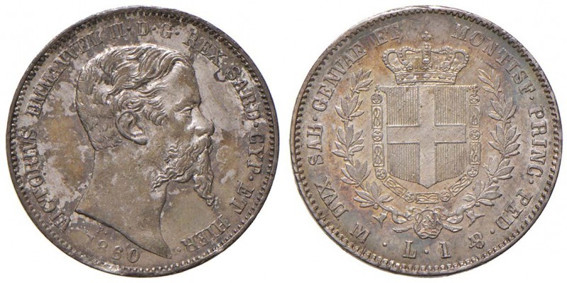 Vittorio Emanuele II (1849-1860) Lira 1860 M – Nomisma 810 AG Splendido esemplar...