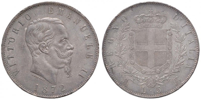 Vittorio Emanuele II (1861-1878) 5 Lire 1872 M – Nomisma 891 AG Bella patina iri...