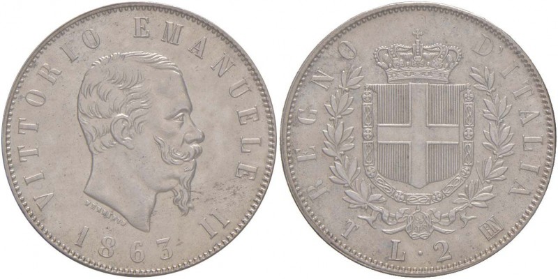 Vittorio Emanuele II (1861-1878) 2 Lire 1863 T stemma – Nomisma 906 AG Sigillato...