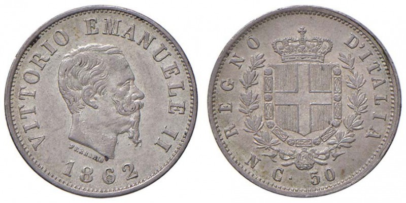 Vittorio Emanuele II (1861-1878) 50 Centesimi 1862 N – Nomisma 921 AG R
qFDC