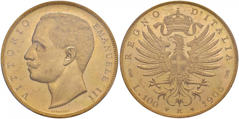 Vittorio Emanuele III (1900-1946) 100 Lire 1905 – Nomisma 1046 AU RR In slab PCG...