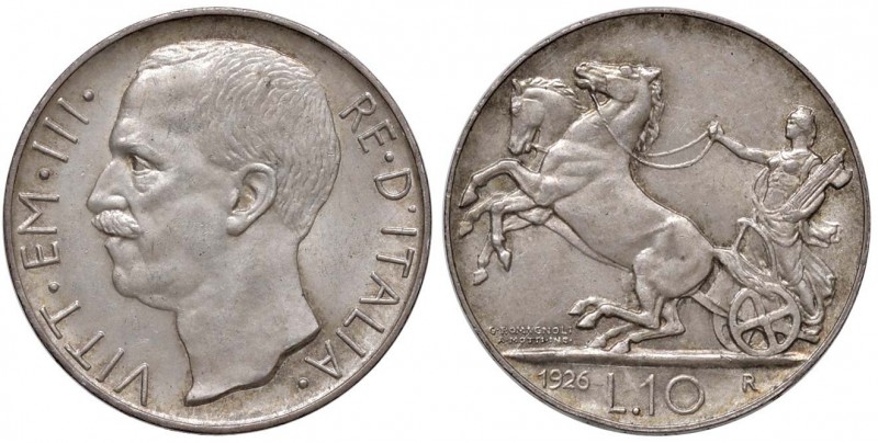 Vittorio Emanuele III (1900-1946) 10 Lire 1926 – Nomisma 1106 AG R 
qFDC