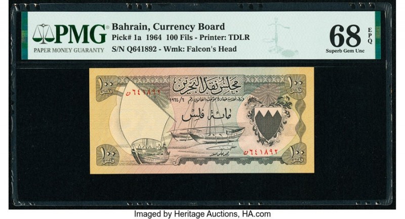 Bahrain Currency Board 100 Fils 1964 Pick 1a PMG Superb Gem Unc 68 EPQ. 

HID098...