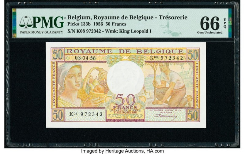 Belgium Royaume de Belgique 50 Francs 1956 Pick 133b PMG Gem Uncirculated 66 EPQ...