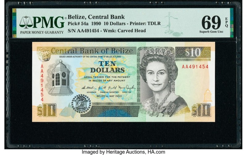 Belize Central Bank 10 Dollars 1.5.1990 Pick 54a PMG Superb Gem Uncirculated 69 ...
