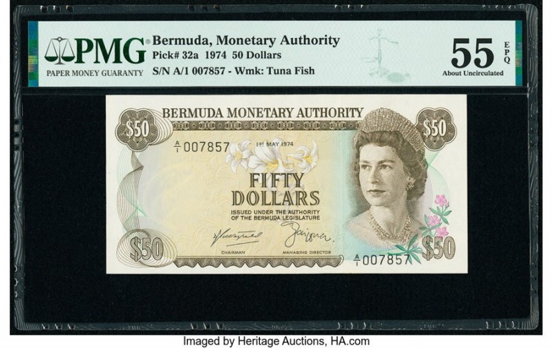 Bermuda Monetary Authority 50 Dollars 1.5.1974 Pick 32a PMG About Uncirculated 5...