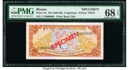Bhutan Royal Monetary Authority 5 Ngultrum ND (1985-90) Pick 14s Specimen PMG Superb Gem Unc 68 EPQ. Red Specimen overprints.

HID09801242017

© 2020 ...