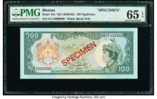 Bhutan Royal Monetary Authority 100 Ngultrum ND (1986-92) Pick 18s Specimen PMG Gem Uncirculated 65 EPQ. Red Specimen overprints.

HID09801242017

© 2...
