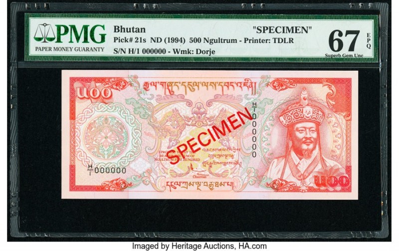 Bhutan Royal Monetary Authority 500 Ngultrum ND (1994) Pick 21s Specimen PMG Sup...