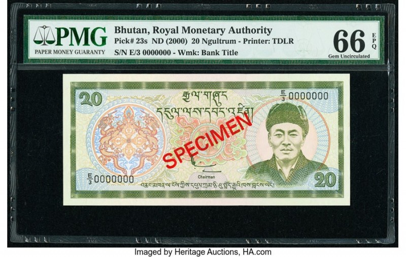 Bhutan Royal Monetary Authority 20 Ngultrum ND (2000) Pick 23s Specimen PMG Gem ...