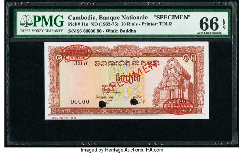 Cambodia Banque Nationale du Cambodge 10 Riels ND (1962-75) Pick 11s Specimen PM...
