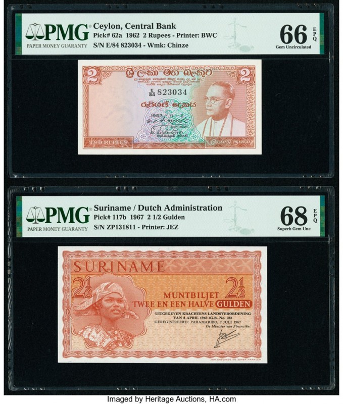 Ceylon Central Bank of Ceylon 2 Rupees 11.8.1962 Pick 62a PMG Gem Uncirculated 6...