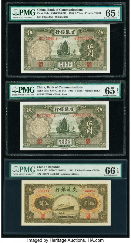 China Bank of Communications 5 Yuan 1935 (2); 1941 Pick 154a (2); 157 S/M#C126-2...