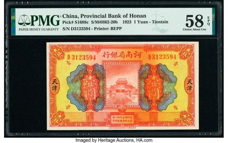 China Provincial Bank of Honan, Tientsin 1 Yuan 1923 Pick S1688c S/M#H62-20b PMG...