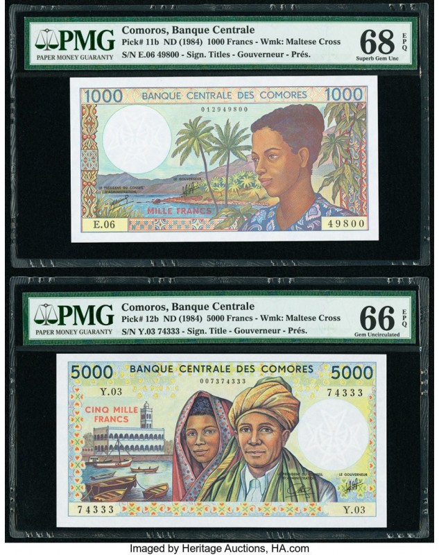 Comoros Banque Centrale Des Comores 1000; 5000 Francs ND (1984) Pick 11b; 12b Tw...