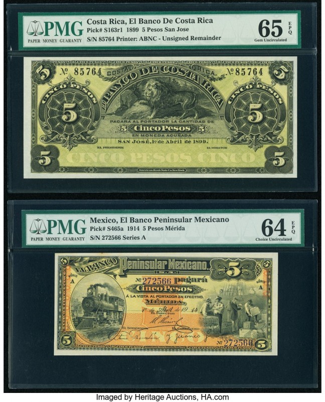 Costa Rica Banco de Costa Rica 5 Pesos 1.4.1899 Pick S163r1 Remainder PMG Gem Un...
